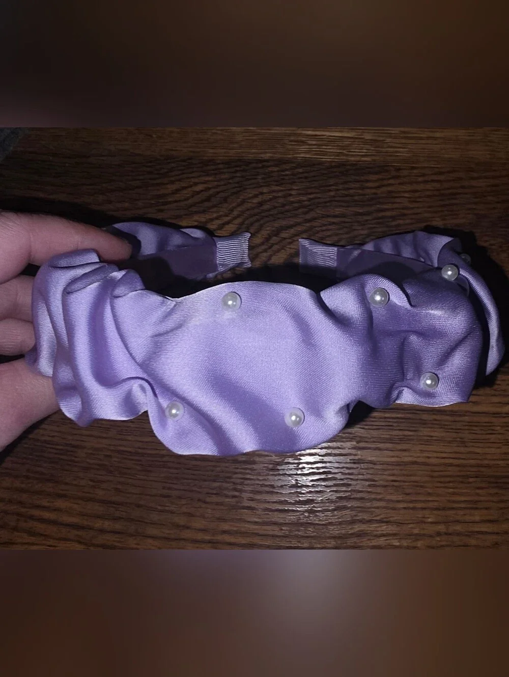 Lavender Faux Pearl-Accent Ruched Satin Headband - Hair Accessories BNIB
